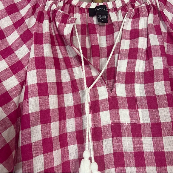 Karen Kane Line. Fuchsia Check Short Sleeve Top. - Picture 7 of 11